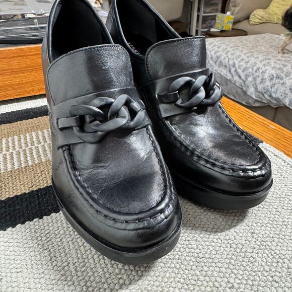 KENNETH COLE Justin Lug Loafer Booties Women 9M 90s Chunky Block Heel Leather - Picture 3 of 9